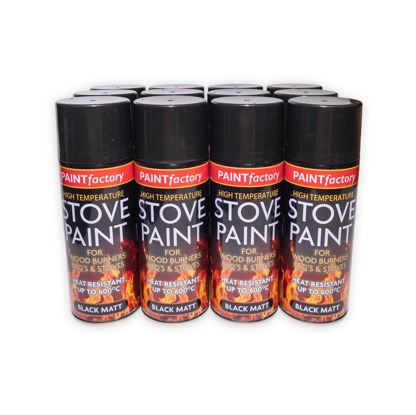 12 X Paint Factory Stove Black Matt Spray Paint 400ml Box of 12