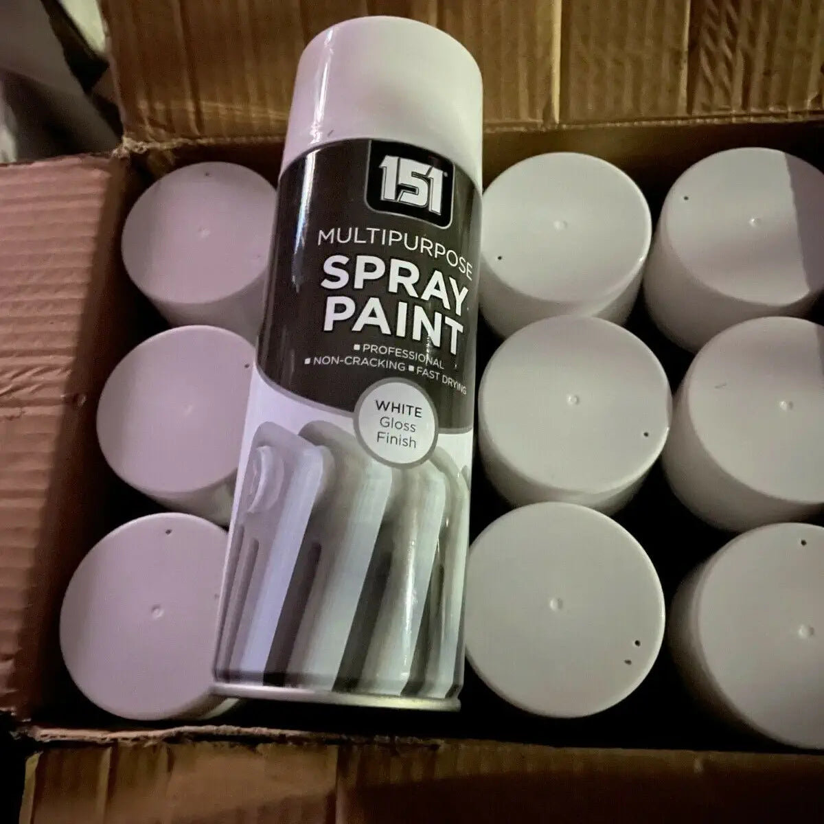 (1 Box) 12 X 151 White Gloss Spray Paint 400ml – Quick Dry Multi-Purpose Paint for Wood, Metal, Plastic & More with can showing