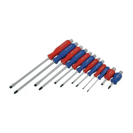 Neilsen 12 Piece Magnetic Screwdriver Set – Heavy Duty Pozi & Slotted Go-Through Drivers with Hex Tops contents