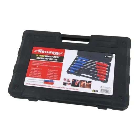 Neilsen 12 Piece Magnetic Screwdriver Set – Heavy Duty Pozi & Slotted Go-Through Drivers with Hex Tops in the box