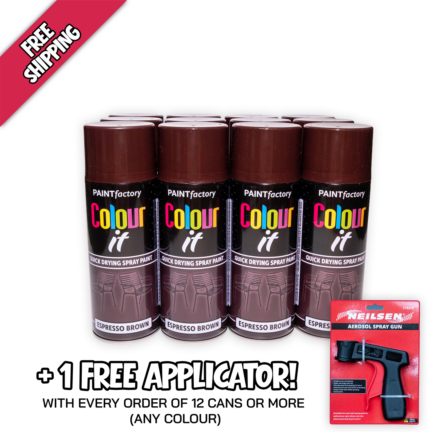 Paint Factory Colour It Espresso Brown Gloss Spray Paint 400ml Quick Dry Aerosol Paint for Wood Metal Plastic & DIY Projects