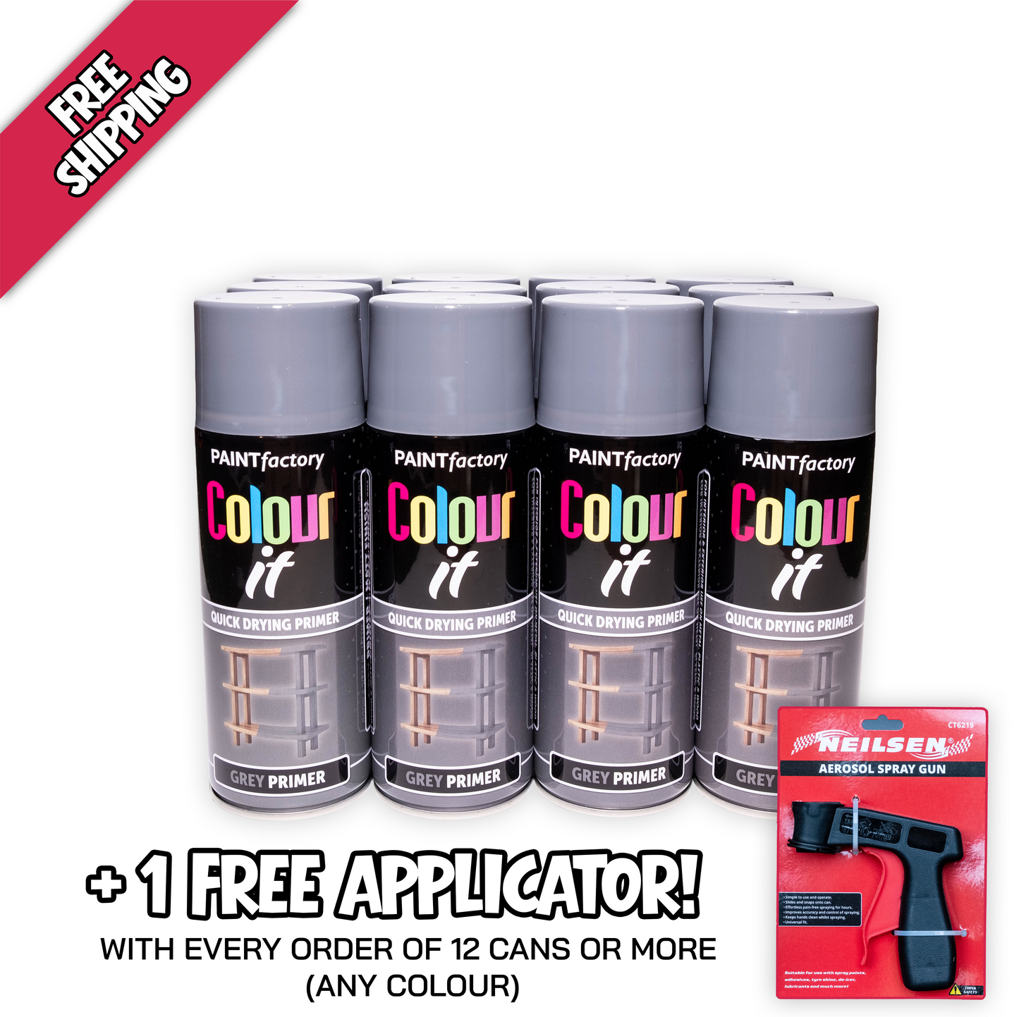 Paint Factory Colour It Grey Primer Spray Paint 400ml Quick Dry Aerosol Primer for Wood Metal Plastic & DIY Projects