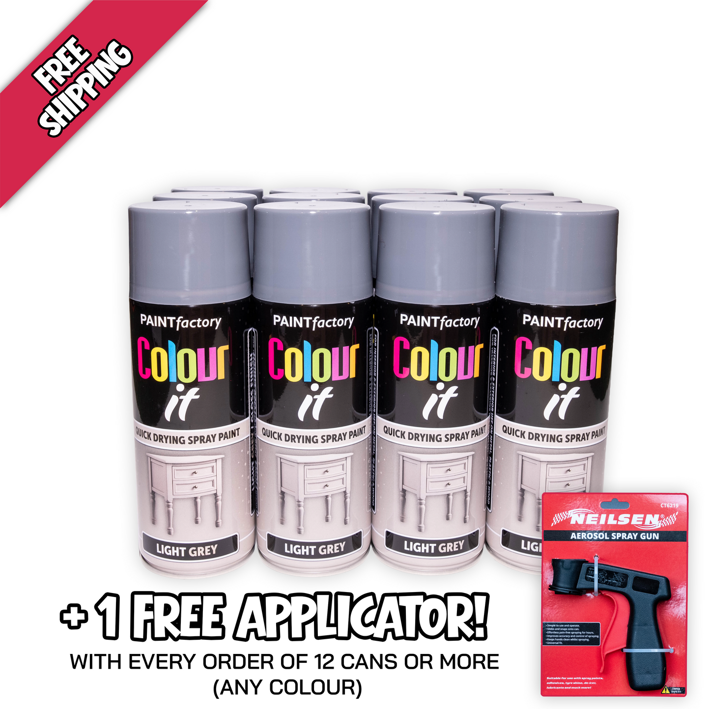 Paint Factory Colour It Light Grey Gloss Spray Paint 400ml Quick Dry Aerosol Paint for Wood Metal Plastic & DIY Projects