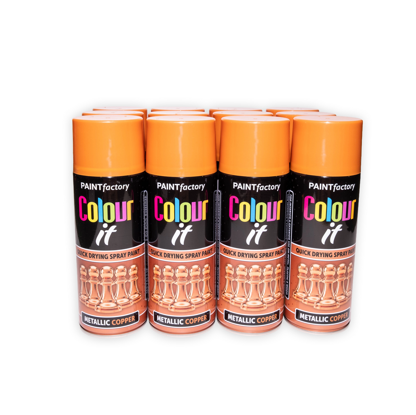 12 x Paint Factory Metallic Copper Spray Paint 400ml Quick Dry Aerosol Paint for Wood Metal Plastic Crafts & Decorative Projects