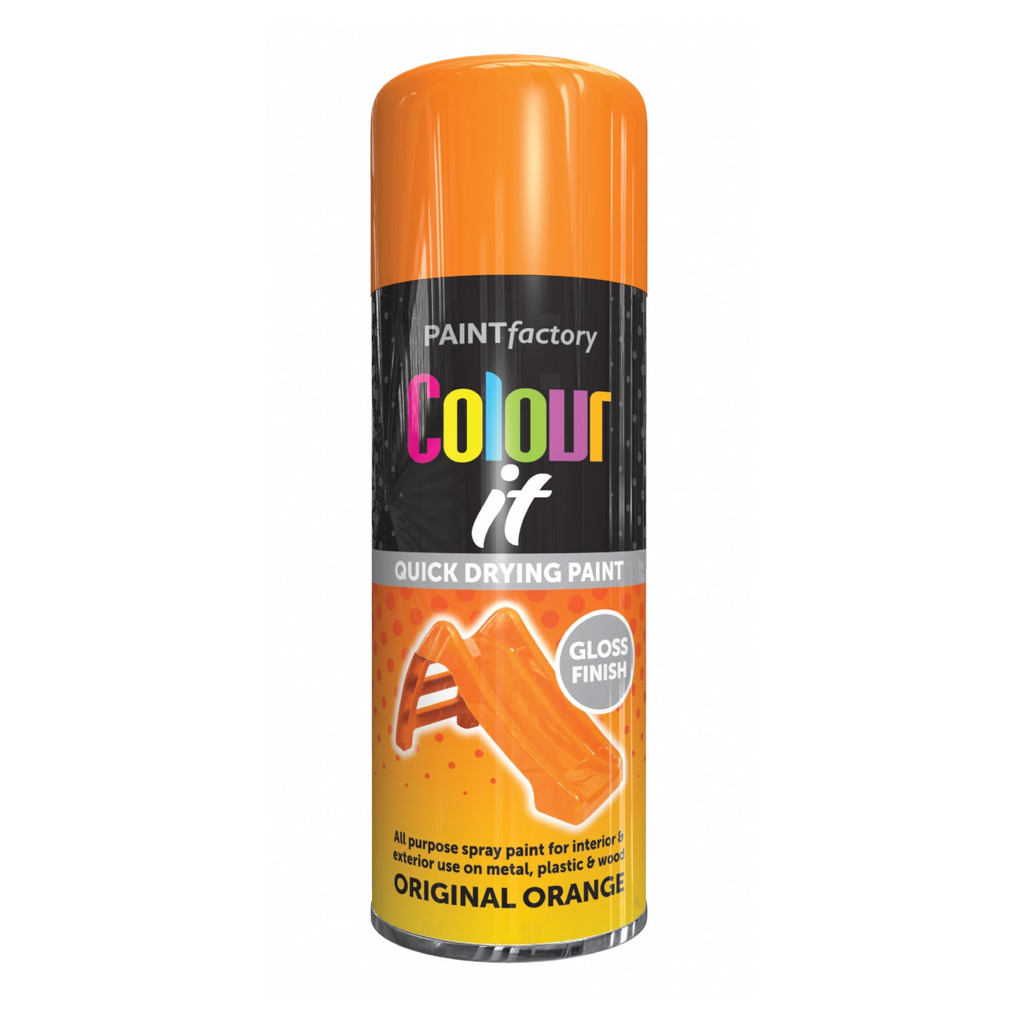 Paint Factory Colour It Original Orange Gloss Spray Paint 400ml quick drying aerosol paint can