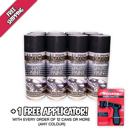 12 pack AX Pro Spray Paint Matt Black 400ml professional aerosol paint