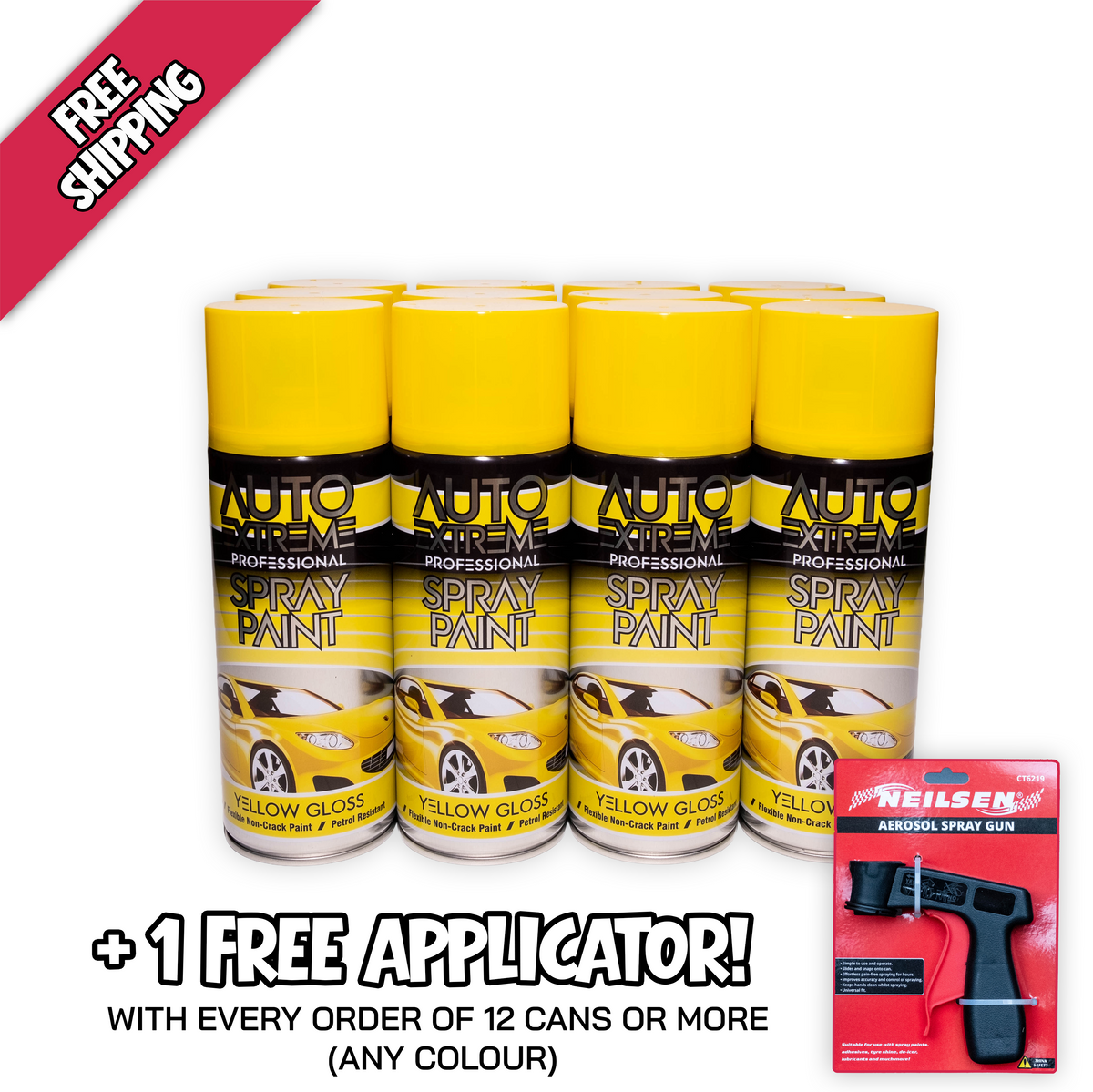 12 pack AX Pro Spray Paint Yellow Gloss 400ml professional aerosol paint