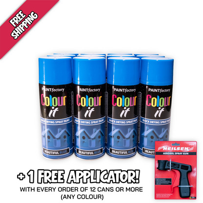 12 pack Paint Factory Colour It Beautiful Blue Gloss Spray Paint 400ml quick drying aerosol paint