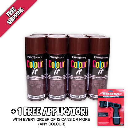 12 pack Paint Factory Colour It Espresso Brown Gloss Spray Paint 400ml quick drying aerosol paint