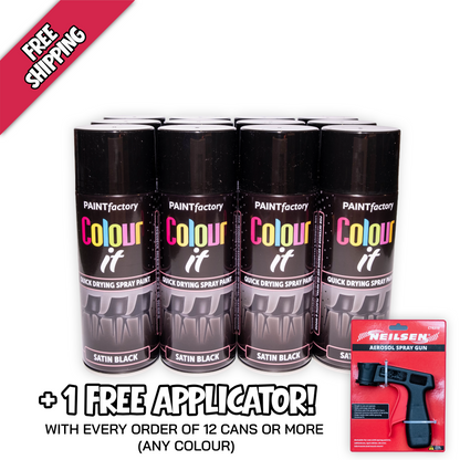 12 pack Paint Factory Colour It Satin Black Spray Paint 400ml quick drying aerosol paint