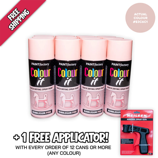 12 X Paint Factory Colour It Bubblegum Pink Gloss Spray Paint 400ml Box of 12 Aerosol Paint Cans