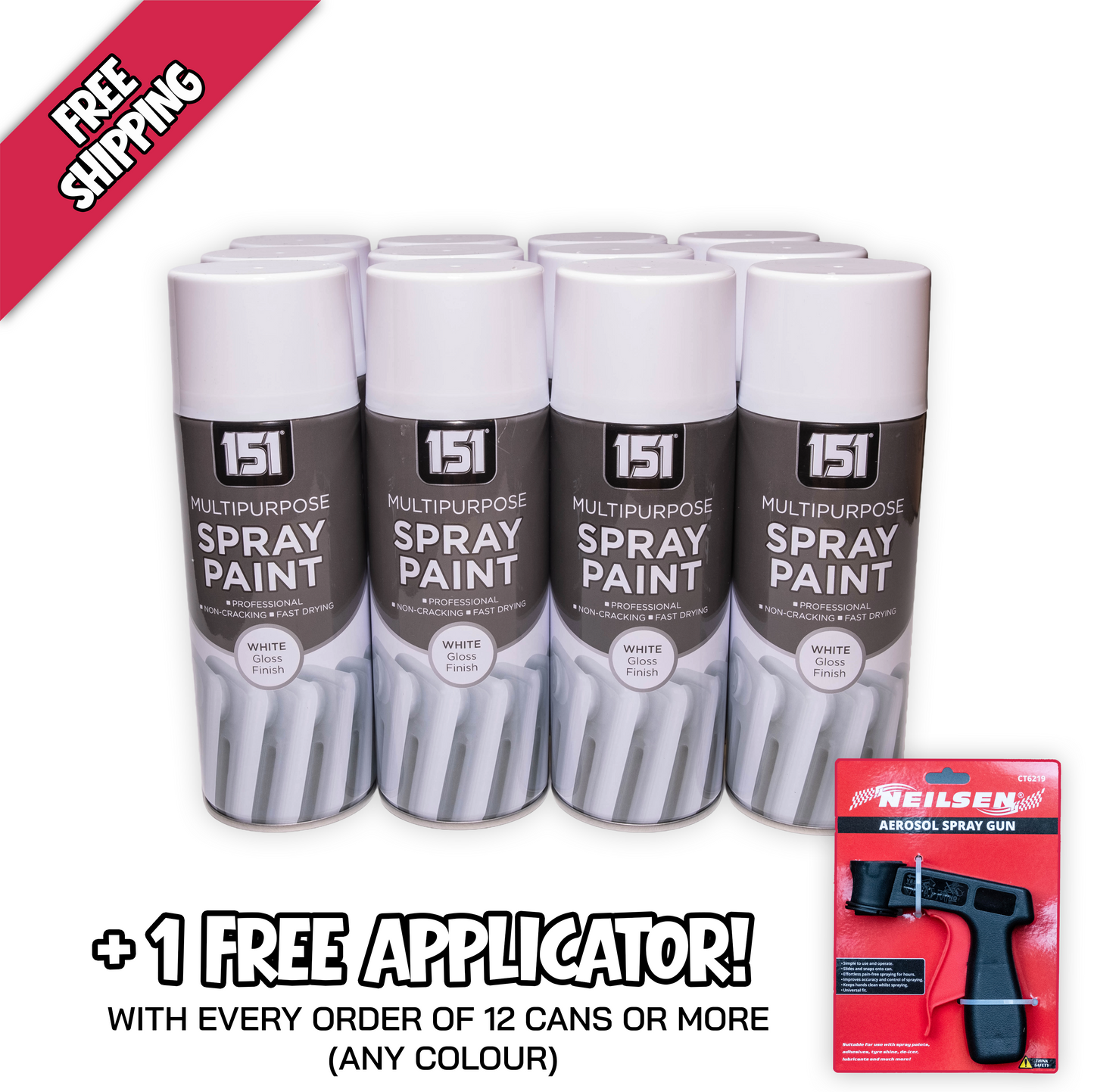 12 x 151 White Gloss Spray Paint 400ml Aerosol Cans