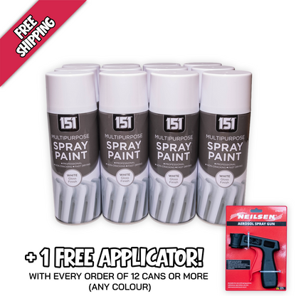 12 x 151 White Gloss Spray Paint 400ml Aerosol Cans