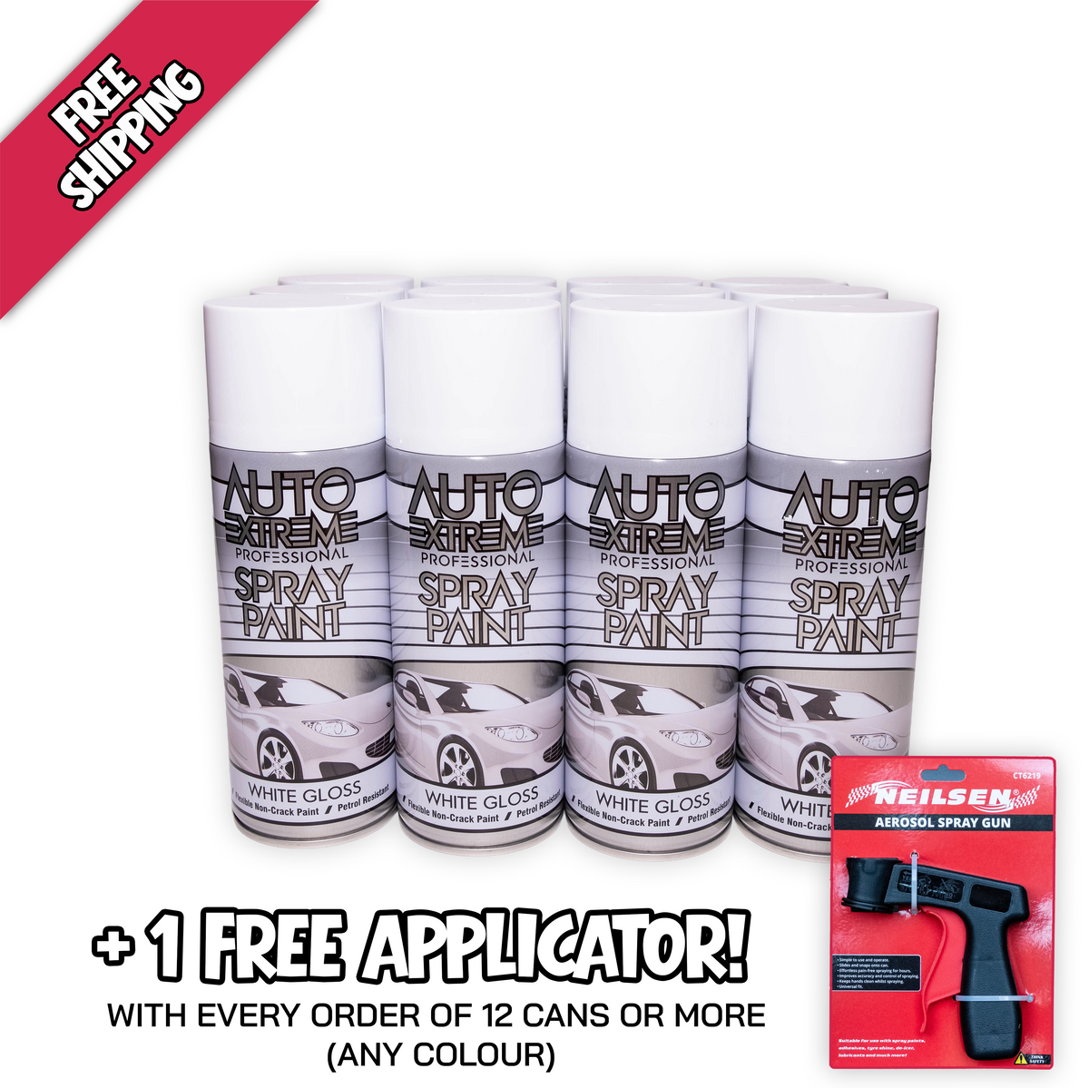 12 X Auto Extreme Professional White Gloss Spray Paint 400ml Box of 12 Aerosol Paint Cans