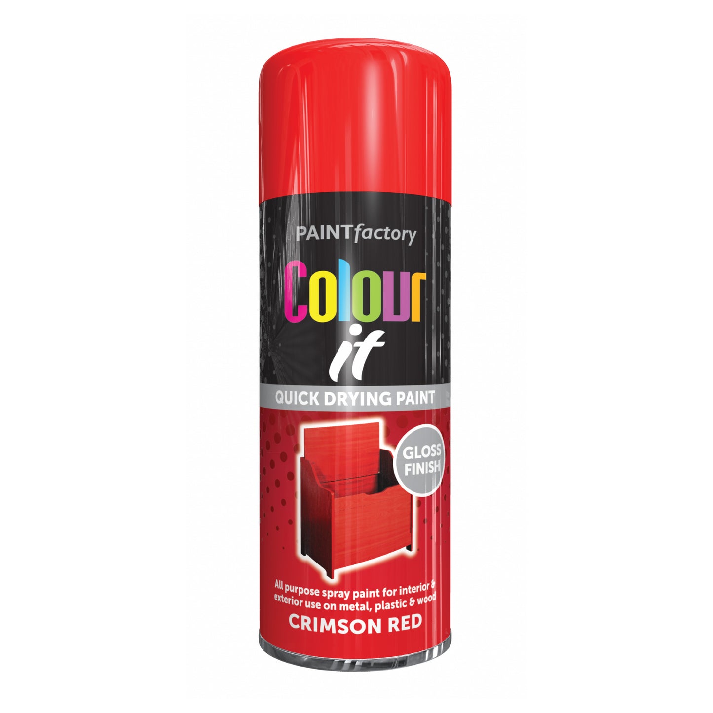 12 X Paint Factory Colour It Gloss Crimson Red Spray Paint 250ml Box of 12 Aerosol Cans
