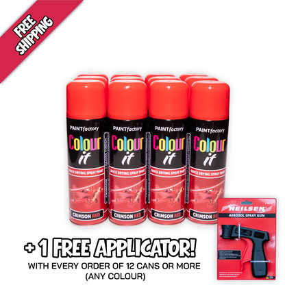 12 X Paint Factory Colour It Gloss Crimson Red Spray Paint 250ml Box of 12 Aerosol Cans