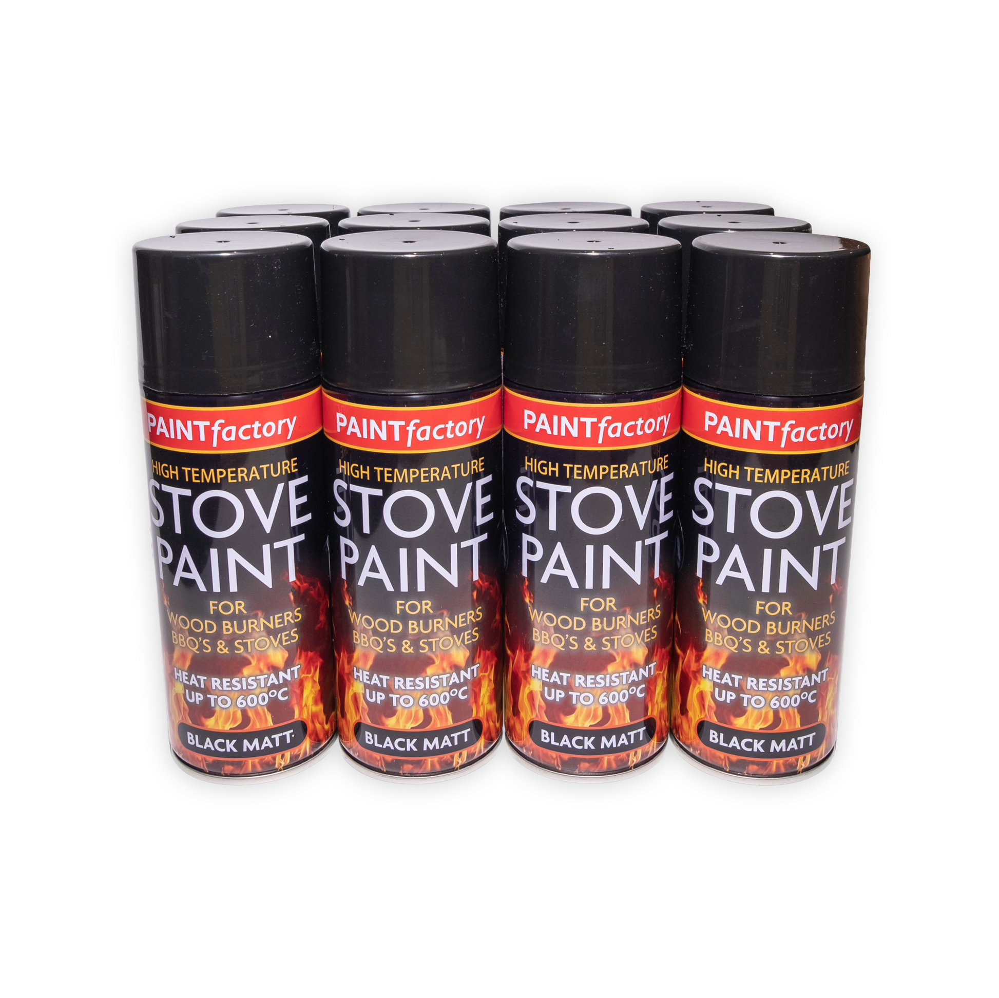 12 X Paint Factory Stove Black Matt Spray Paint 400ml Box of 12