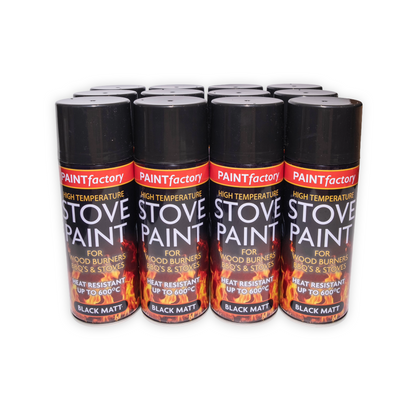 12 X Paint Factory Stove Black Matt Spray Paint 400ml Box of 12