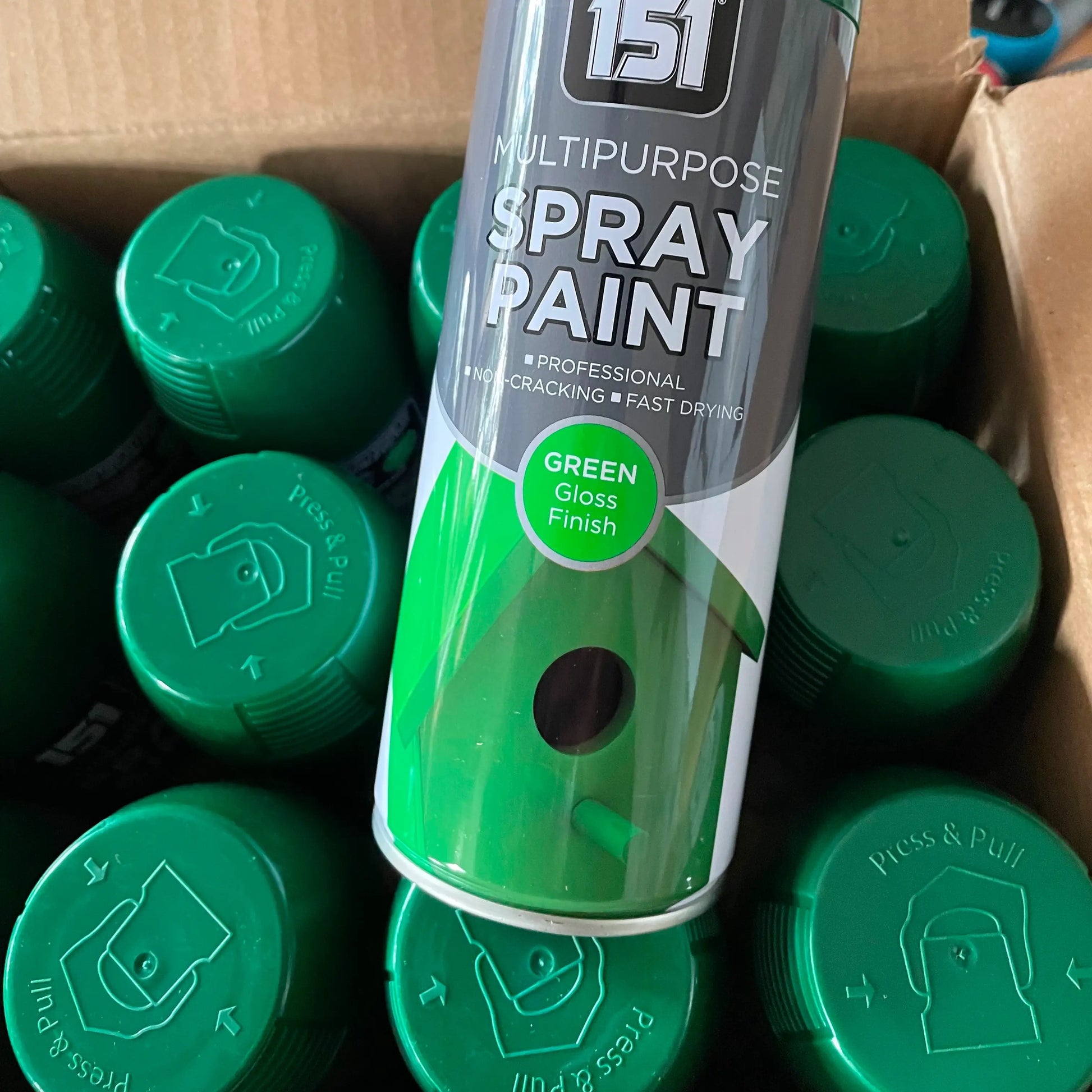 12 X 151 Green Gloss Spray Paint 400ml (1 Box) – Fast Dry Multi-Purpose Paint for Wood, Metal, Plastic & More in the box 2