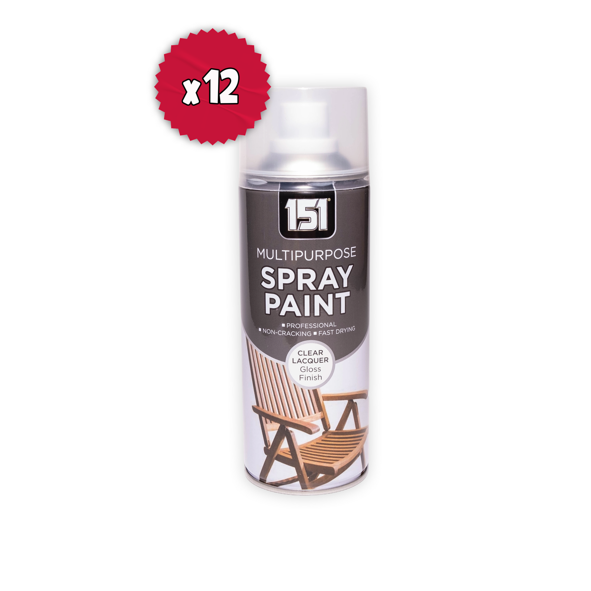 151 Clear Lacquer Gloss Spray Paint 400ml single can with x12 badge