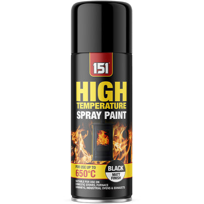12 x 151 High Temperature Black Matt Spray Paint 400ml with free applicator