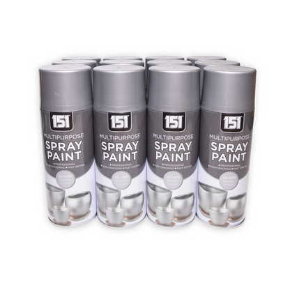12 pack 151 Metallic Silver Spray Paint 400ml aerosol cans