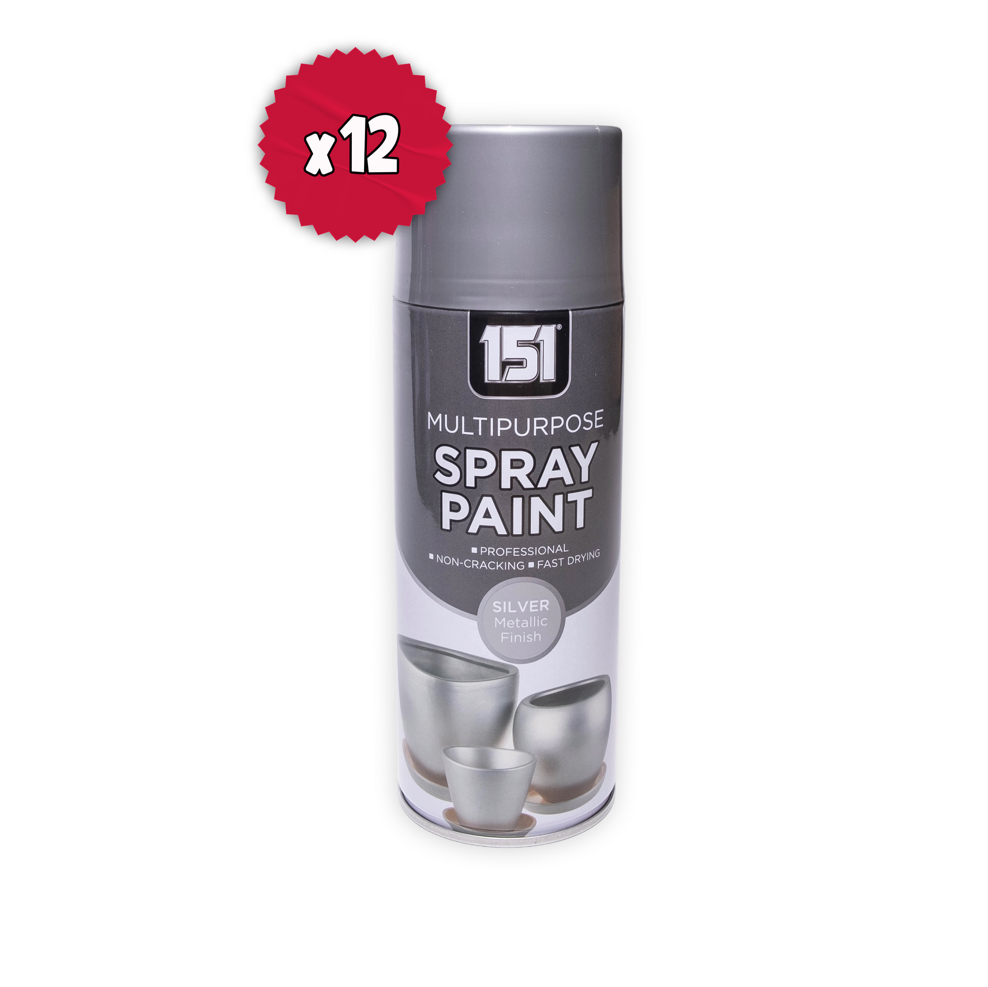 151 Metallic Silver Spray Paint 400ml single can with x12 quantity badge