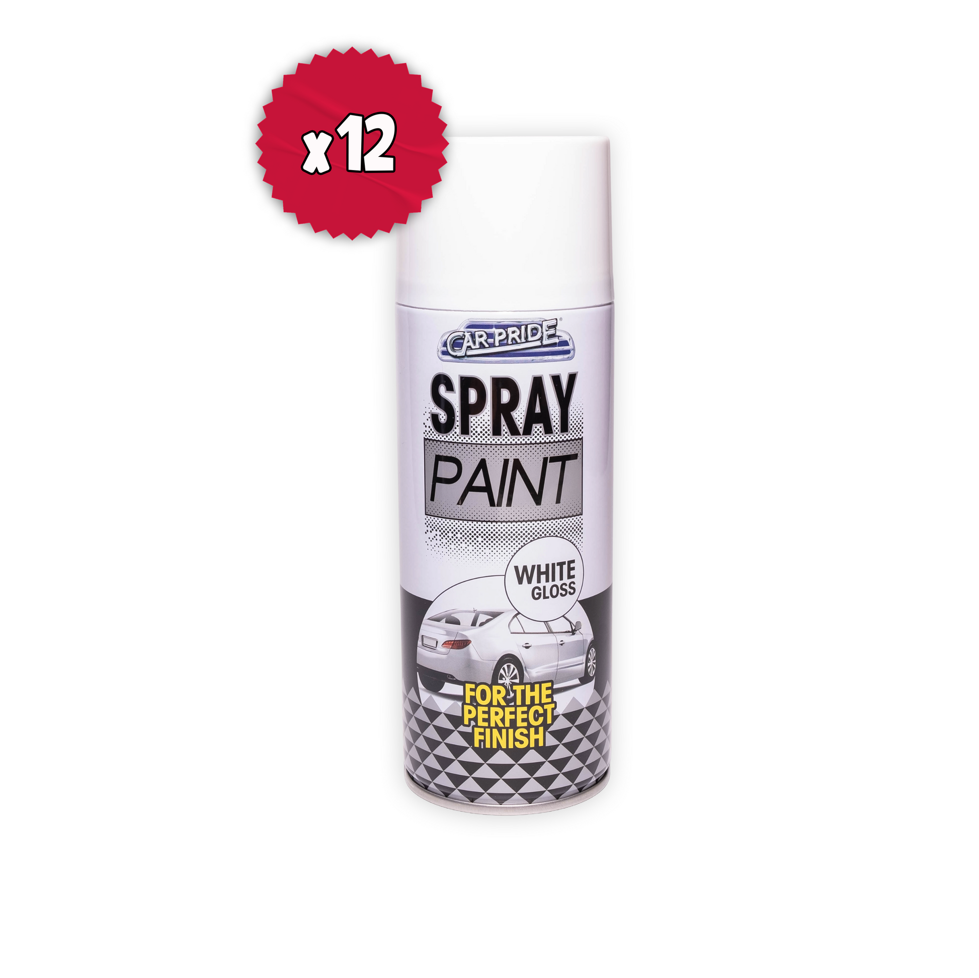 Car Pride White Gloss Spray Paint 400ml single can with x12 quantity badge