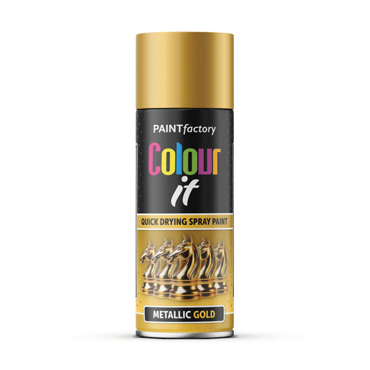 12 x PF Colour It Metallic Gold Spray Paint 400ml aerosol cans