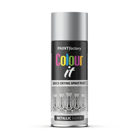 12 x PF Colour It Metallic Silver Spray Paint 400ml aerosol cans