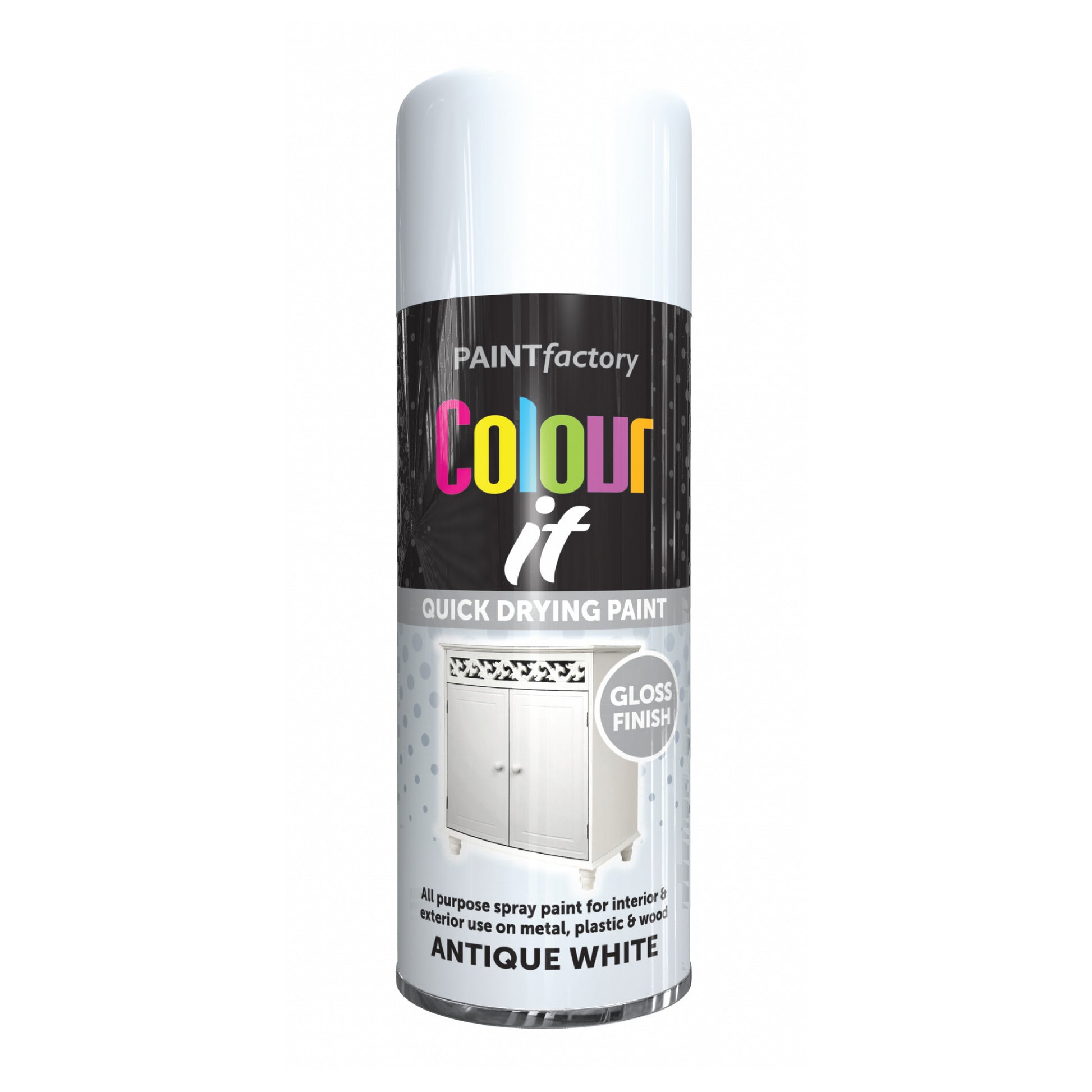 12 x PF Colour It Spray Gloss Antique White 400ml aerosol spray paint cans