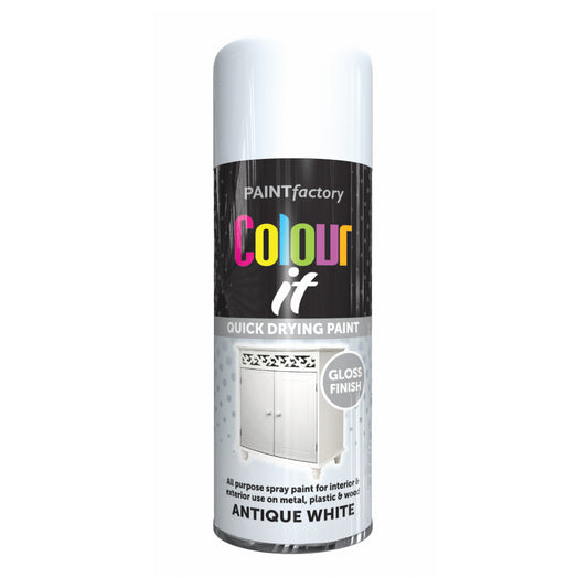 12 x PF Colour It Spray Gloss Antique White 400ml aerosol spray paint cans