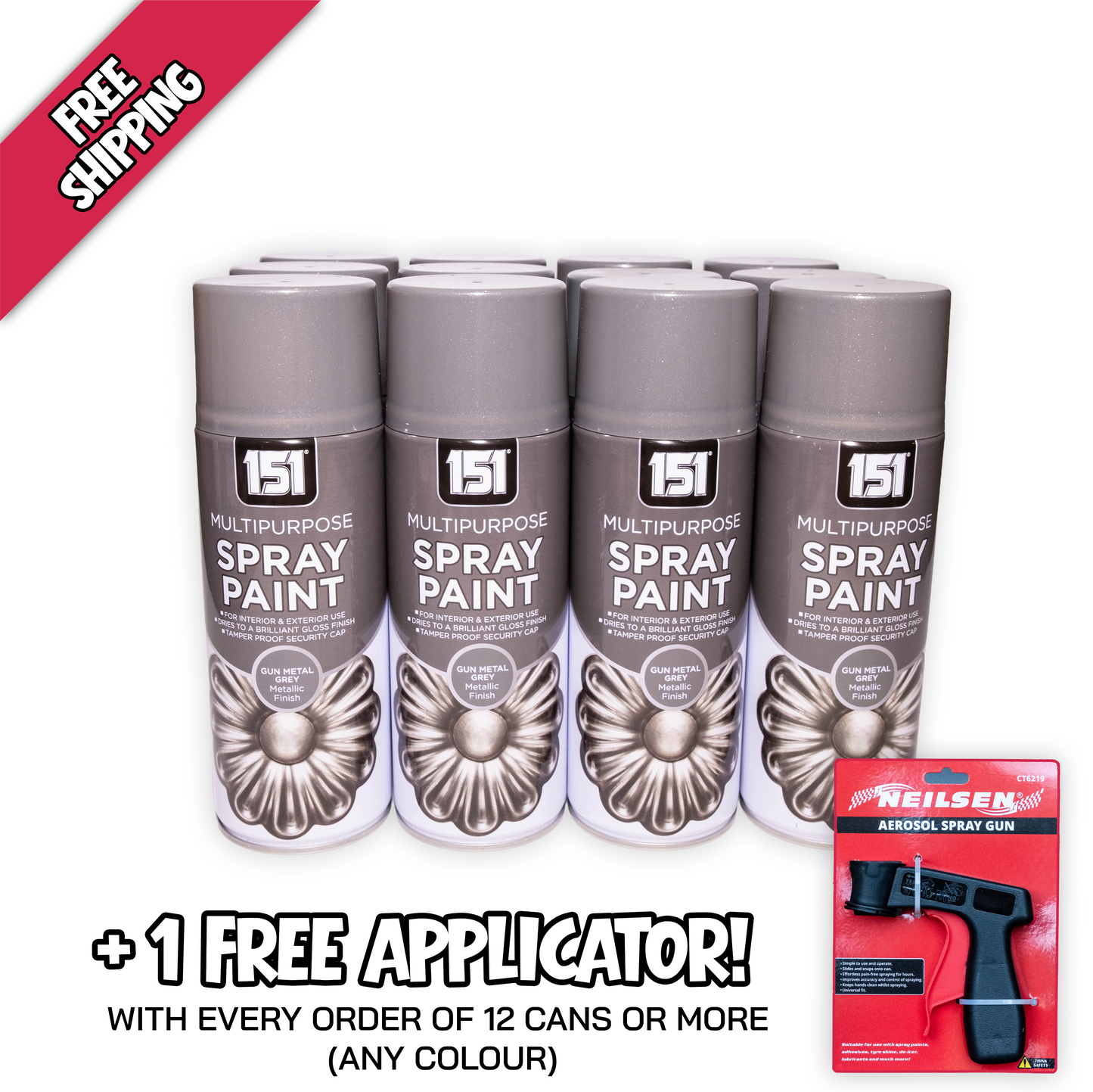 (1 Box) 12 X 151 Gun Metal Grey Spray Paint 400ml – Quick Dry Multi-Purpose Paint for Wood, Metal & Plastic