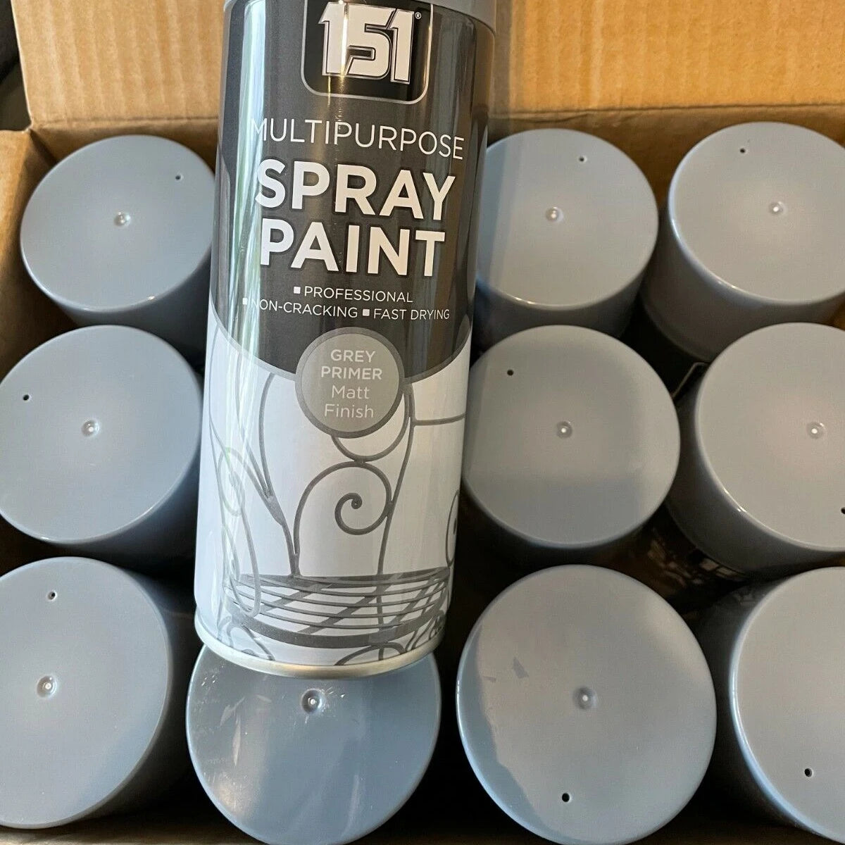 151 Gun Metal Grey Spray Paint 400ml in bulk with one can out the box