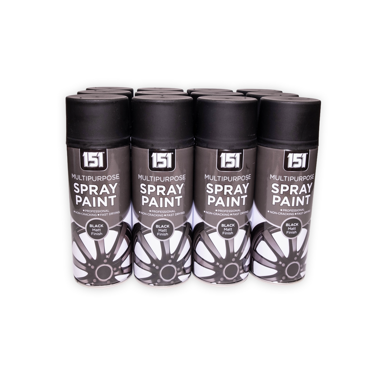 12 x 151 Black Matt Spray Paint 400ml Fast Drying Multi Purpose Aerosol Paint for Metal Wood Plastic DIY & Automotive Use