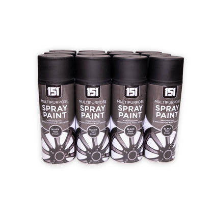 12 x 151 Black Matt Spray Paint 400ml Fast Drying Multi Purpose Aerosol Paint for Metal Wood Plastic DIY & Automotive Use