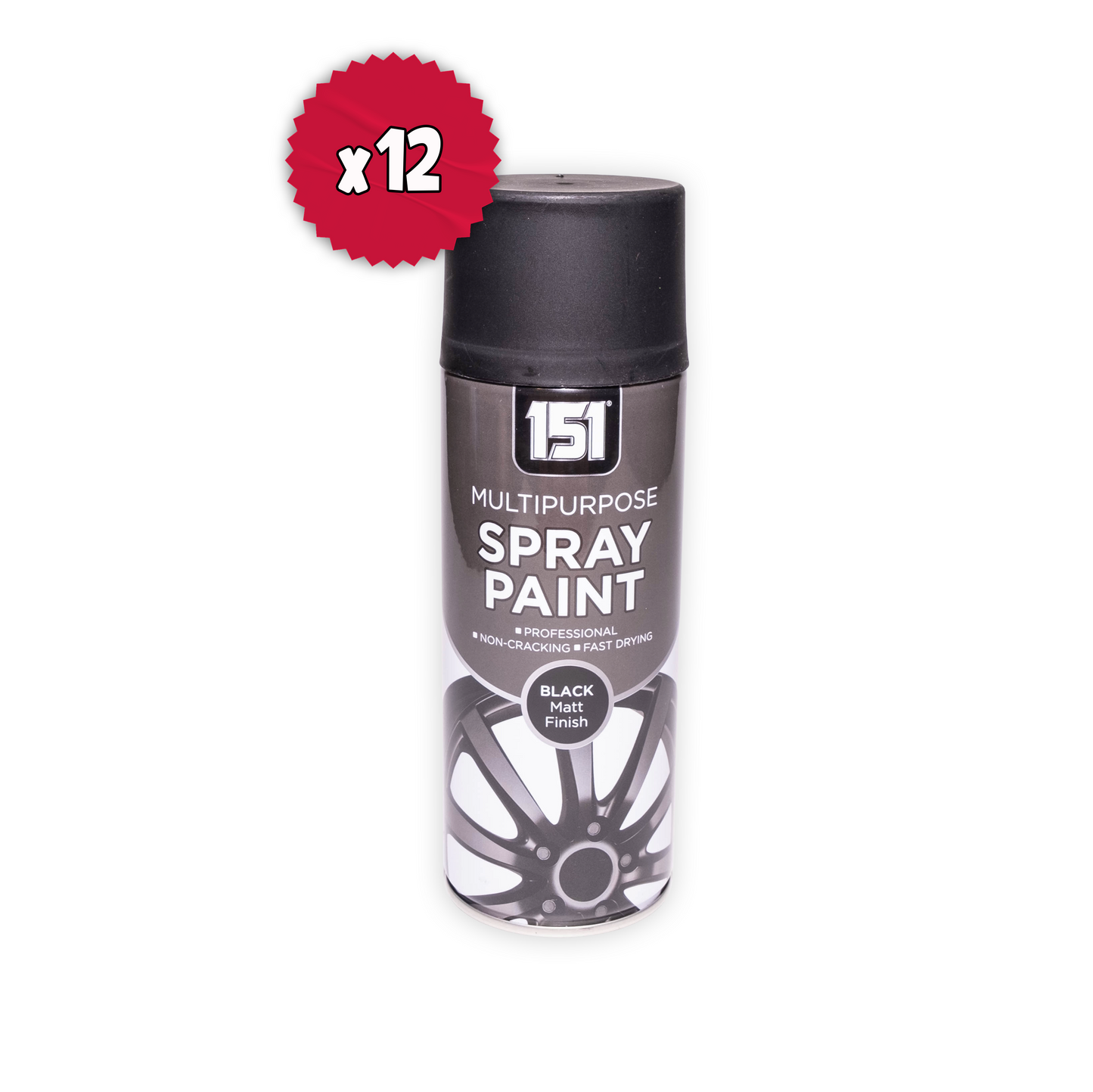 12 x 151 Black Matt Spray Paint 400ml Fast Drying Multi Purpose Aerosol Paint for Metal Wood Plastic DIY & Automotive Use