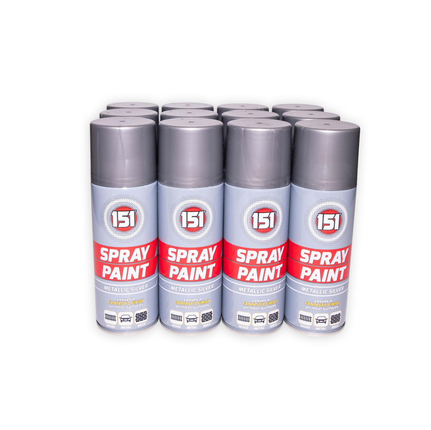 [1 Box] 12 X 151 Metallic Silver Spray Paint 200ml – Quick Dry Multi-Surface Paint for Wood, Metal & Vehicles