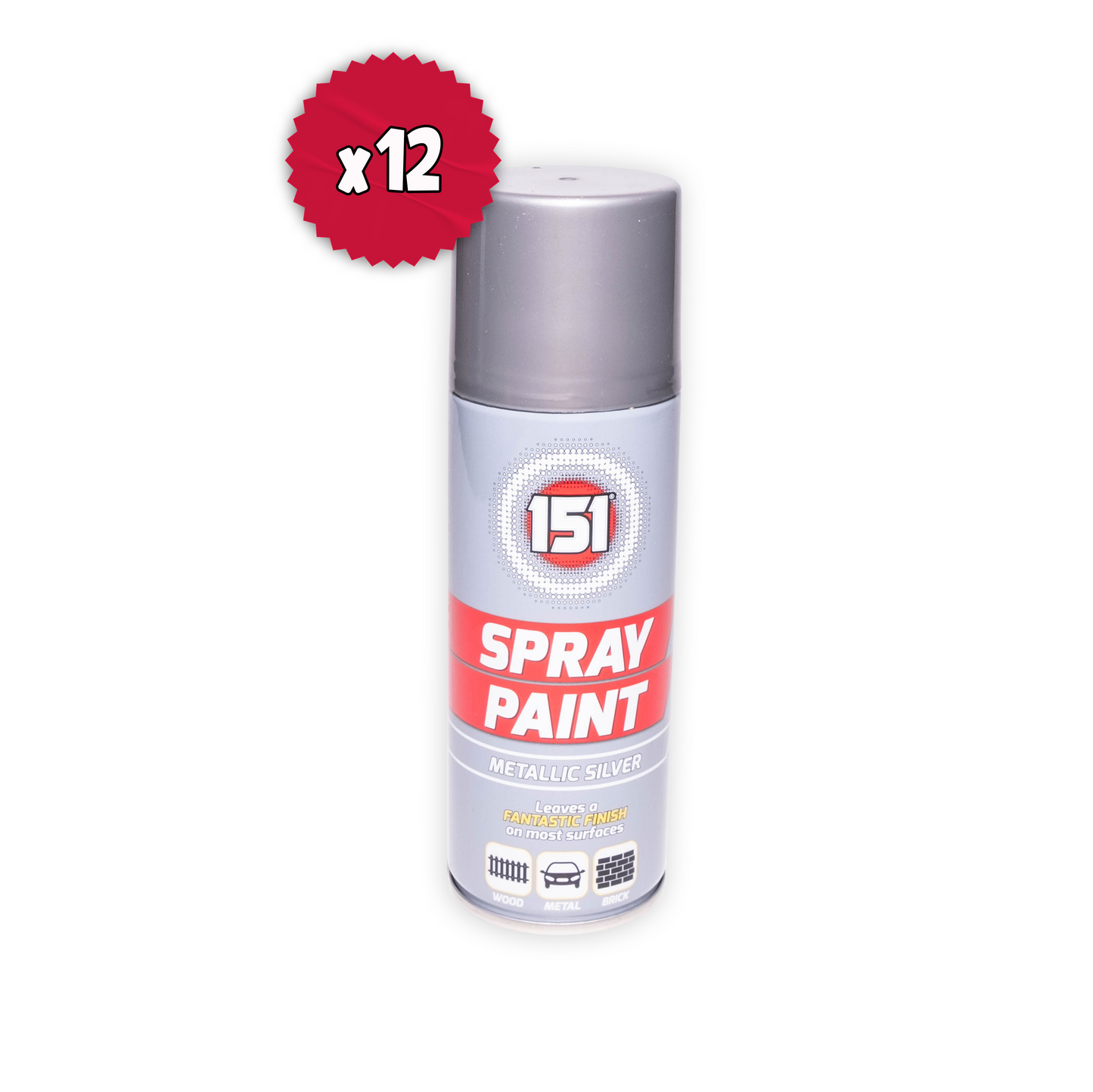 [1 Box] 12 X 151 Metallic Silver Spray Paint 200ml – Quick Dry Multi-Surface Paint for Wood, Metal & Vehicles