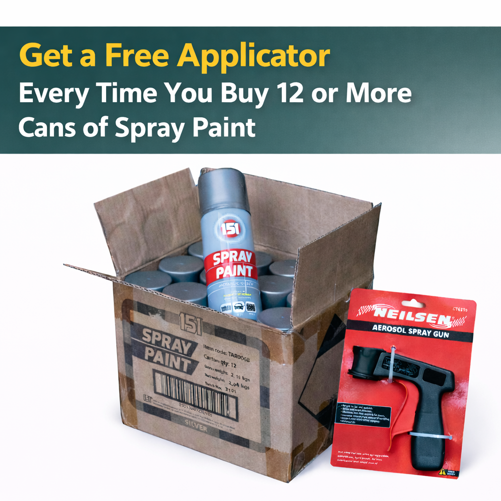 (1 Box) 12 X 151 Metallic Silver Spray Paint 200ml – Quick Dry Multi-Surface Paint for Wood, Metal & Vehicles WITH FREE APPLICATOR