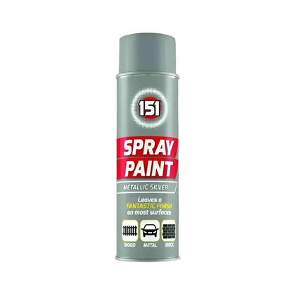 [1 Box] 12 X 151 Metallic Silver Spray Paint 200ml – Quick Dry Multi-Surface Paint for Wood, Metal & Vehicles single can