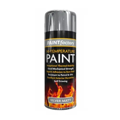 (1 Box) 12 X Paint Factory High Temperature Silver Spray Paint 300ml – Heat Resistant Matt Finish for Grills, Exhausts & Metal Surfaces