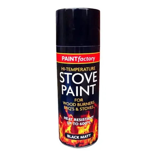 (1 Box) 12 X Paint Factory Stove Black Spray Paint 400ml – Heat Resistant Paint for Wood Burners, BBQs & Stoves