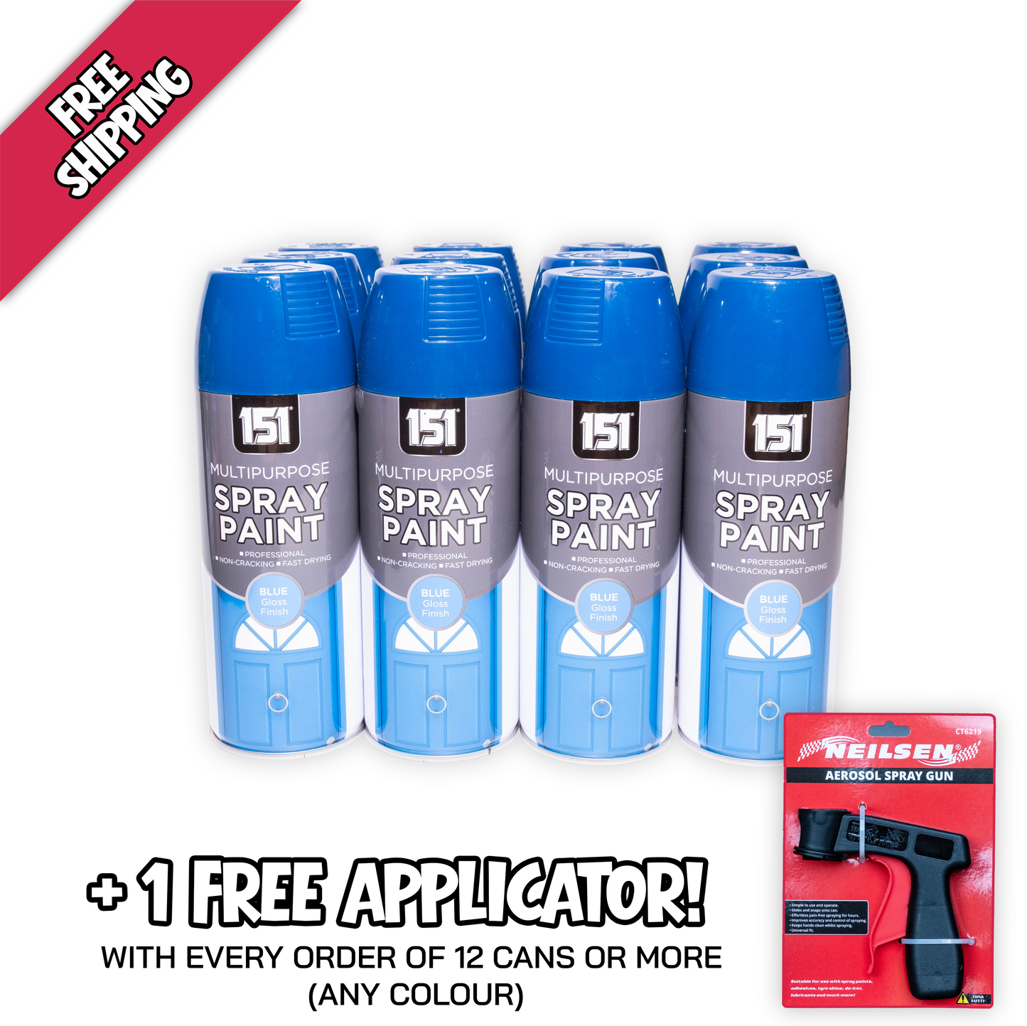 12 X 151 Blue Gloss Spray Paint 400ml – Quick Dry Multi-Purpose Paint for Wood, Metal, Plastic & More
