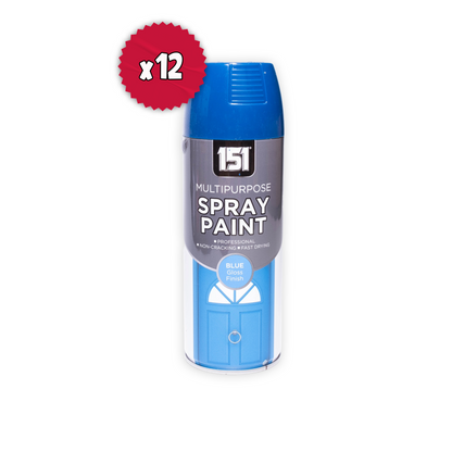 12 X 151 Blue Gloss Spray Paint 400ml – Quick Dry Multi-Purpose Paint for Wood, Metal, Plastic & More