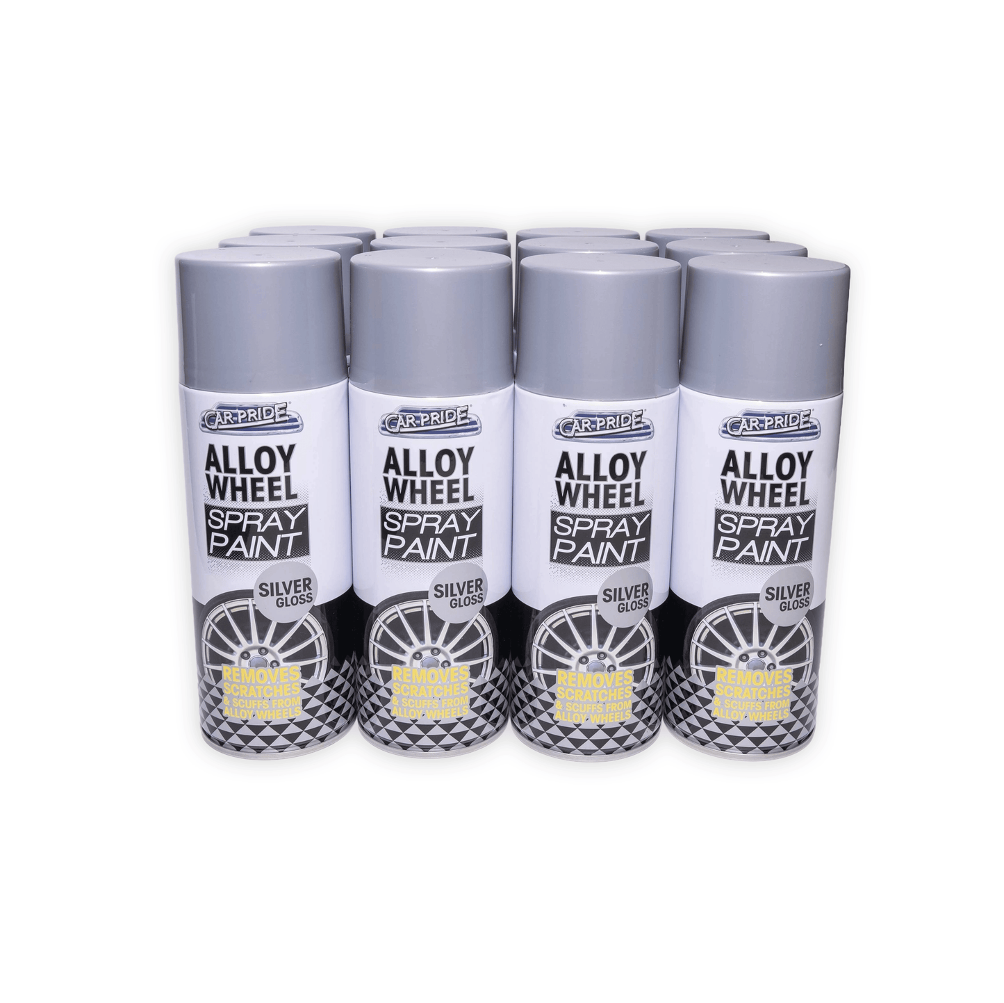 12 X Car Pride Alloy Silver Gloss Spray Paint 400ml – Fast Dry Wheel Paint for Alloy & Steel Rims
