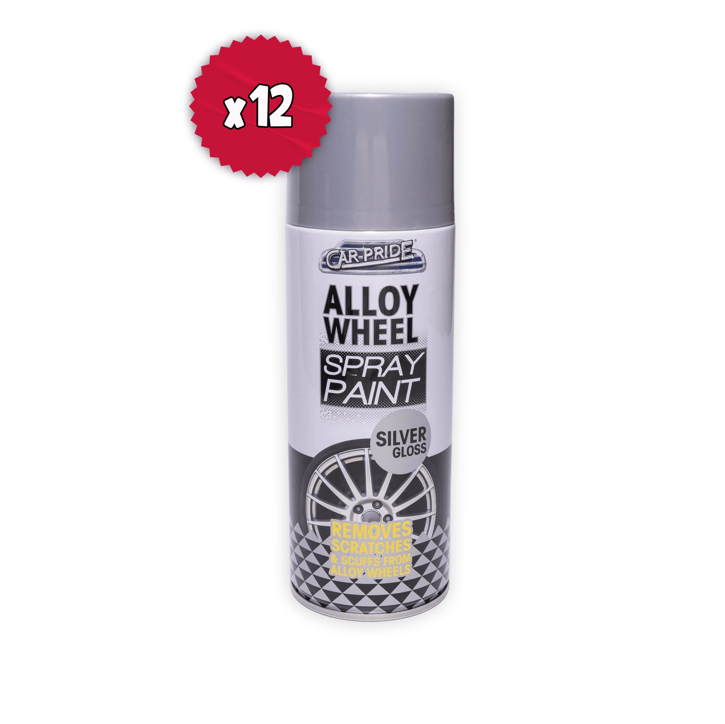 12 X Car Pride Alloy Silver Gloss Spray Paint 400ml – Fast Dry Wheel Paint for Alloy & Steel Rims