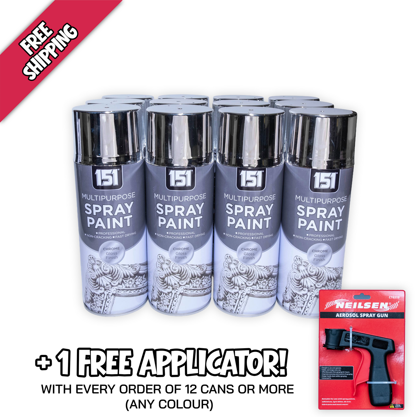 12 X Chrome Spray Paint 400ml (1 Box) – Durable, Fast-Drying Metallic Finish