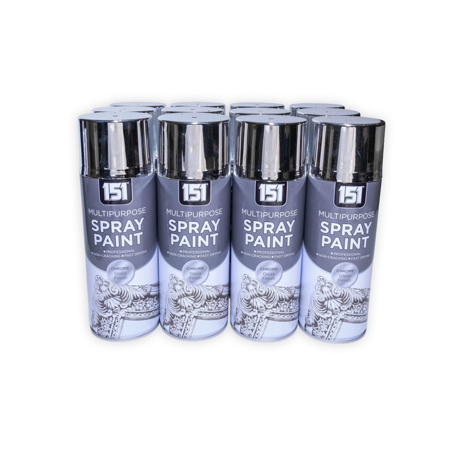 12 X Chrome Spray Paint 400ml (1 Box) – Durable, Fast-Drying Metallic Finish
