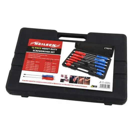 Neilsen 12 Piece Magnetic Screwdriver Set – Heavy Duty Phillips & Slotted Go-Through Drivers with Hex Tops